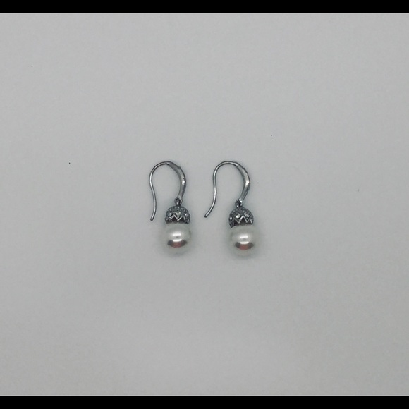 Real Pearl and Silver Rhinestone Earrings - Picture 1 of 2